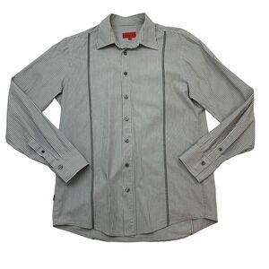 Maxx H Button Front Shirt Mens M Medium Gray Striped Long Sleeve Lightweight